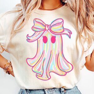 Preppy Pink Ghost Tee, Halloween Ghost Coquette Tee